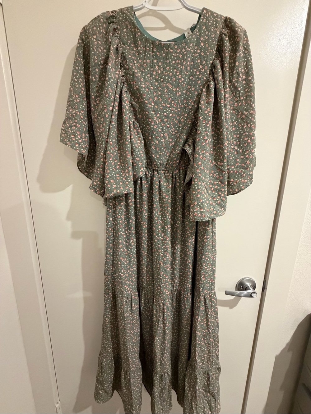 Floral Ruffle Sleeve Maxi Dress - Green